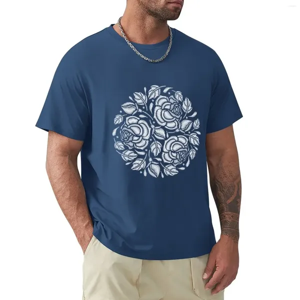 Polos de polos masculinos Padrão sem costura com bordados brancos Flor e folhas.T-shirt Tops Anime Alfândega Camisas de exercícios para homens