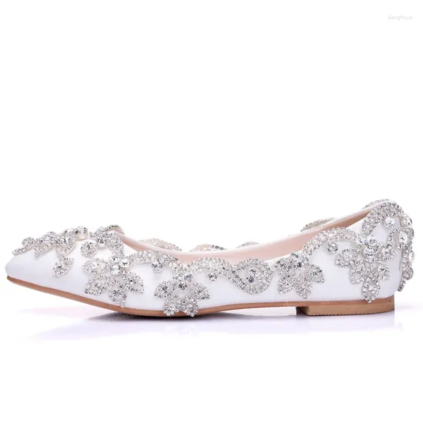 Scarpe casual piatti bianchi dolci tacco da matrimonio festa di strass in argento strass formale abito a punta di punta della damigella d'onore grandi dimensioni 43