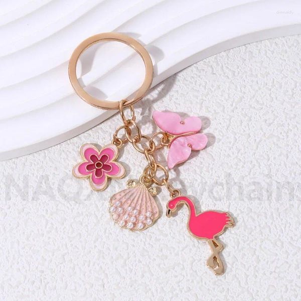 Chaços adoráveis flores de borboleta Flamingo Chave -Pink Animals Insect Insect Key Anel para mulheres Meninas Decoração de bolsas de presente para joias DIY