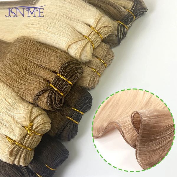 JSNME Weft reta 100% de cabelos humanos reais costuram em loira marrom 1424 pode ser encaracolado para a mulher 240402