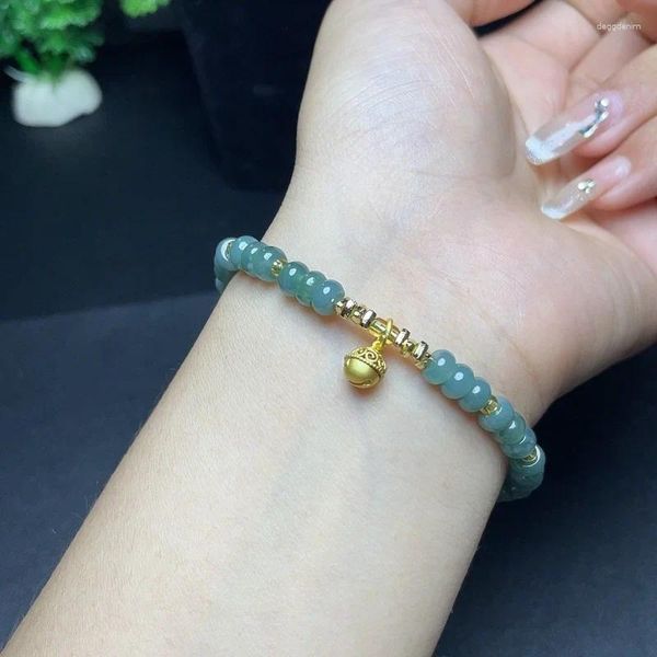 Colares de pingentes de água azul jade com pequena pulseira de sino de sino