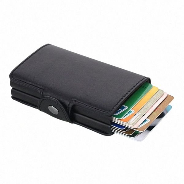 Nome personalizado RFID PU couro de couro Men carteira titular de cartão de crédito Trifold Slim Mini carteira macho Magic Smart carteira vallet preto walke d2ow#