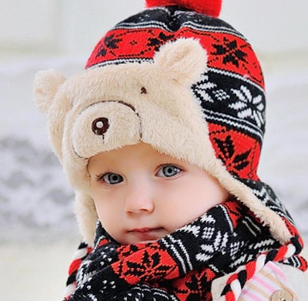 Baby Winterhut Set mit Schal Halswärmer für Kinder Jungen Mädchen Stil Kinderlamb Bär Hut Dicke Weihnachtsmützen Cap8339873