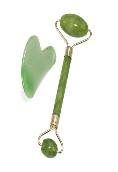 2 в 1 зеленый ролик и инструменты Gua Sha, установленные натуральным нефритовым скребком -массажером с камнями для спины для лица и Jawline GDDHSER8505932