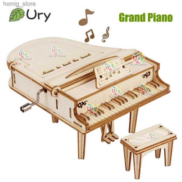 Puzzle 3d Ury 3D in legno 3d Grand Piano Grove Musical Movement Struments Retro Retro Rhythm Model per bambini Regali di Natale Y240415
