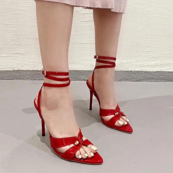 Sandalen rot sexy High Heels Frauen Sommer Open Toe Römische weibliche spitze Pumpen Cross-Strap Party Kleid Brautschuhe