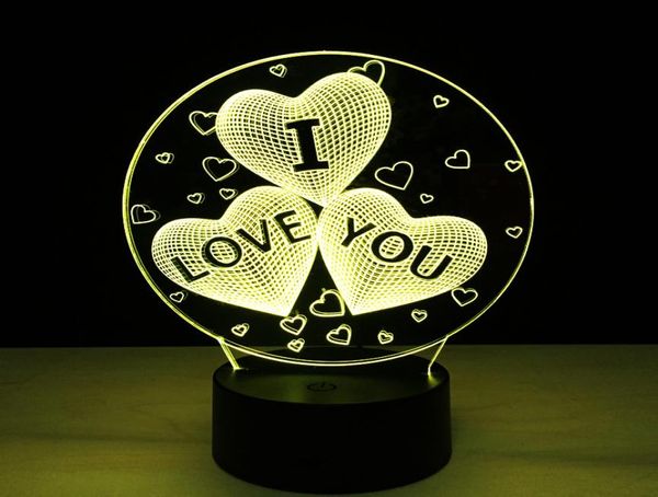 Lâmpadas ópticas 3D adoram coração eu te amo luz da noite DC 5V USB Powerted Battery Whole Drop5493321