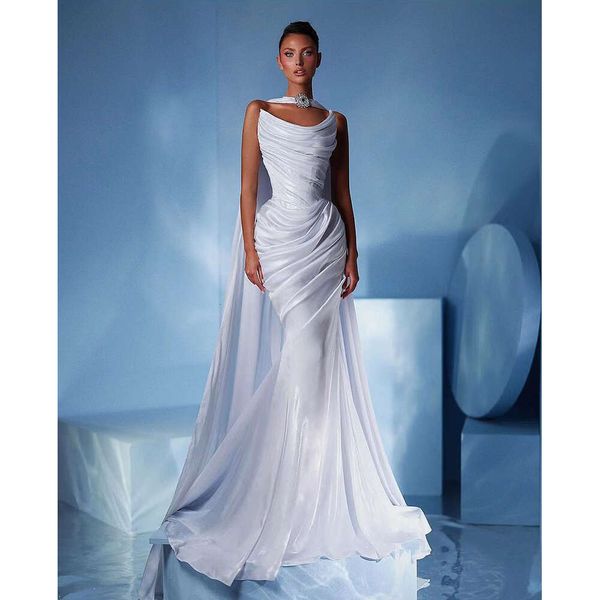 Mermaid Wedding Dress Modern Slit Flit Sweep Stay Square Collar Stain vestidos de noiva Boho Mulheres personalizadas Made Vestidos