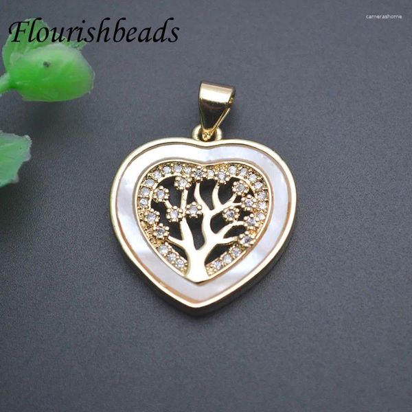 Colares pendentes 20x222mm Mãe natural da pérola forma de coração esfregar a vida da árvore para a moda DIY Lucky Colar Jewelry Gifts