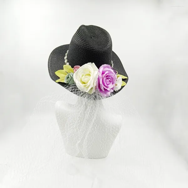 Cappelli larghi brim primaverile ed estate decorazione del matrimonio cappello fai -da -te perla retrò affascinante elegante modisterery piuma mesh tea party spiaggia