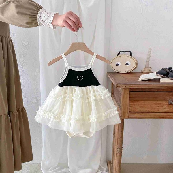 Rompers 22084 Bebek Giysileri 2024 Yaz Bebek Tulum Mafyalı Askı Prenses Elbise Ha Giysileri Sevimli Bebek Tırmanma Giysileri L410