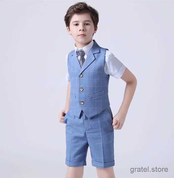 Abito per bambini Shorts Shorts cravatta 4 pezzi Formale Fotography Suit 2022 Boys Summer Wedding Abito per bambini Costume Teenager Uniform School