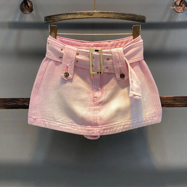 Skirts Skirt Goly Women 2024 Spring Edition Korean Edition Pink High Waist A-Line Pantaloni corti avvolti