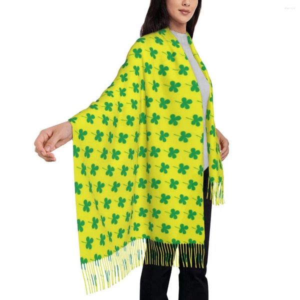 Lenços verdes lenço de shamrock com borla St Patricks Dia Mantenha o xale quente envolve mulheres personalizadas de grande inverno bufanda