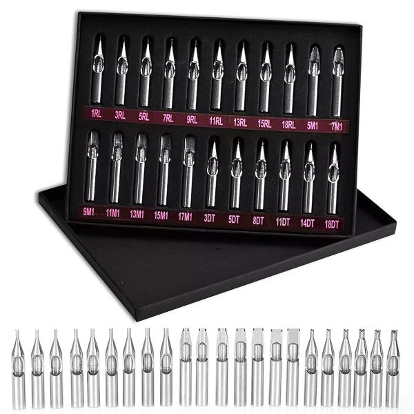 Lieferungen 22pcs Edelstahl Tattoo Tipprohr Runde Diamond Magnum Rt Dt Ft Tattoo -Spitzen