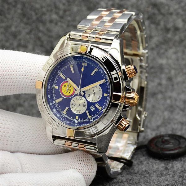 Air Chronomat Patrouille Watch Quality Novitimer Chronograph Quartz Two Tone Blue Dial Dial 50th Anniversary Men Watch Steel Strap Strap Mens 2750