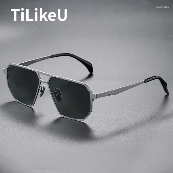 Sonnenbrille Luxus reines Titanmänner Doppelbrücke Designer Polygon Rahmen Mode -Gradientenlinsen UV400 Frauen