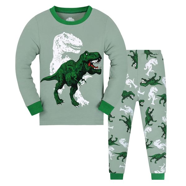 Pijama de pijama de meninos Dinosaur 2 peças roupas de criança criança PJS Sleepwear Tamanho 29T 240410