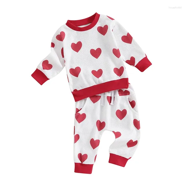 Set di abbigliamento per bambini piccoli ragazzi di San Valentino Giorno Mama S Heart Felpa a maniche lunghe Pantaloni casual Case Set di vestiti primaverili