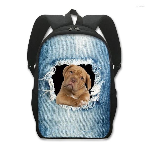 Mochila de Backpack de Backpy de Padrão de Dog Cowboy Adequado para Meninas Primárias e Médias Meninas Bolsa de grande capacidade