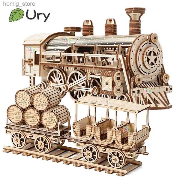 3D-Rätsel ury 3d hölzerne puzzle bewegliche Retro-Dampfzug mit Doppeldecker-Bus-Handgefertigter Montage-LKW-Modell DIY Toys Dekoration Geschenk für Kinder Y240415