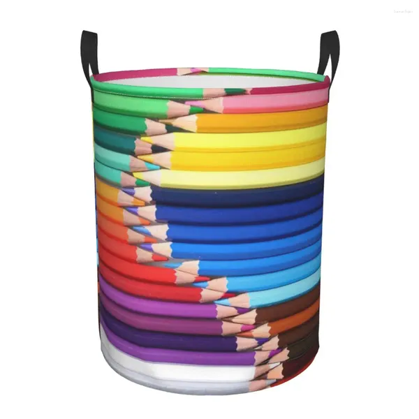 Bolsas de lavanderia colorir lápis através de amantes coloridos cesto sujo impermeável organizador de casas roupas infantis armazenamento de brinquedos