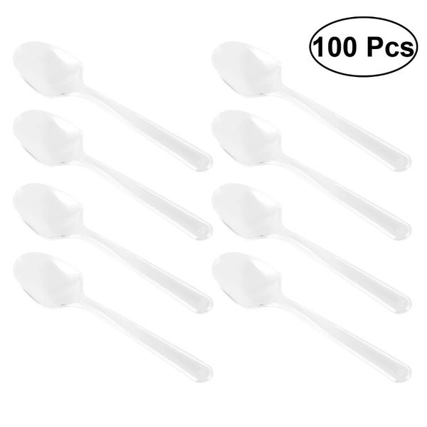 100 PCS Mini Şeffaf Plastik Kaşıklar Tek Kullanımlık Stepware Kaşık Mutfak Aracı Jöle Dondurma Tatlısı