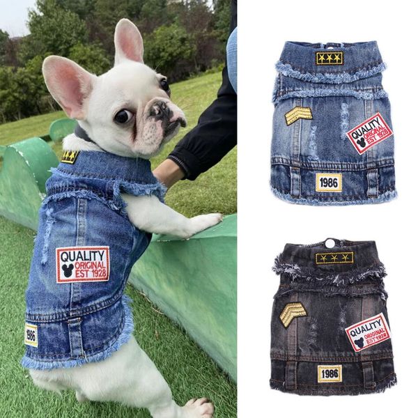 Jaqueta de cão Jaqueta de jeans de poliéster colete macio de cowboy para cães primavera no verão roupas yorkies bulldog francês vestuário 240416