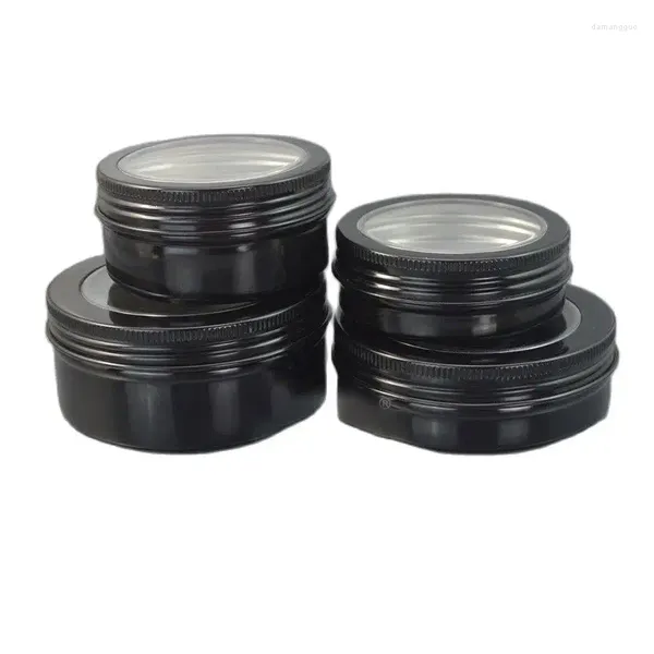 Garrafas de armazenamento 100G150G 30pcs/lote de alumínio preto com clarabóia de animais de estimação Creme facial vazio Tampa transparente