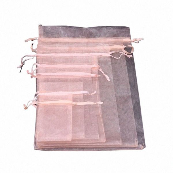 100pcs Sheer Organza Bags Gift String Pouch Pouchstring para Jewelry Party Wedding Favor Festival Sacos de doces M02d#