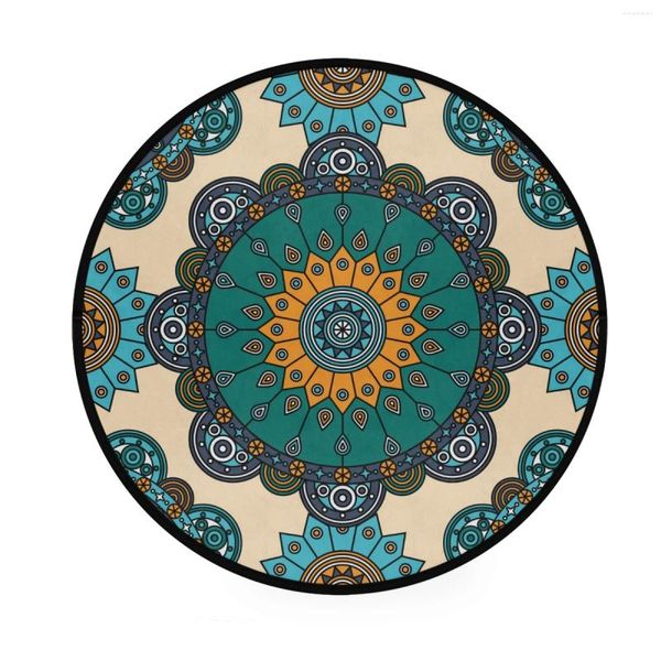 Tappeti mandala stile colorato pattern floreale rotondo zerbino non slip 92 cm tappetino da pavimento diametro per bagno decorazioni per moquette soggiorno