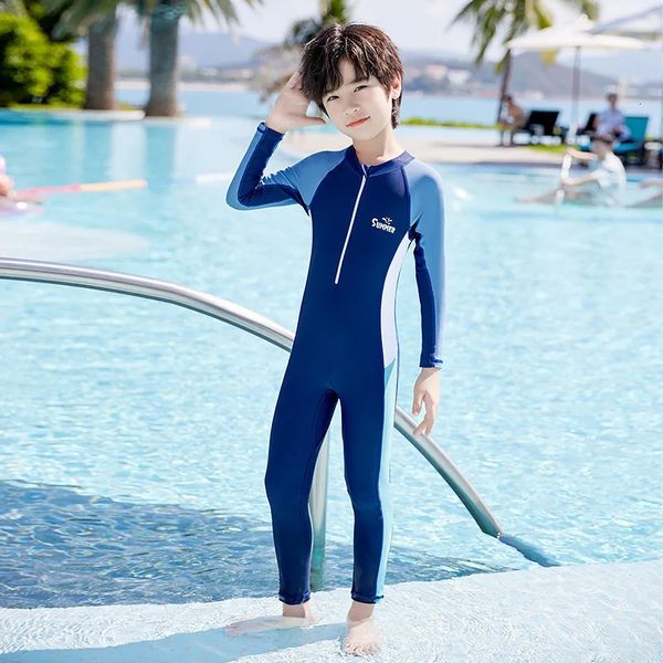 Ragazzo One Piece Waterproof Water Sport QuickDrying Nylon Beach Swimsuit Upf50sun Protection Front Zip Surfing Rash Guard 240416