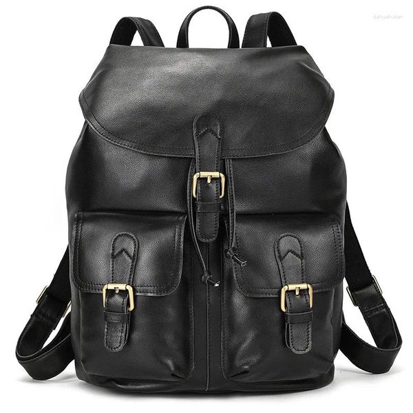 Rucksack großer Kapazität Highend A4 Vintage brauner Kaffee Top Getreide echtes Leder 14 '' Laptop Frauen Männer Rucksäcke Männliche Reisetasche M9497