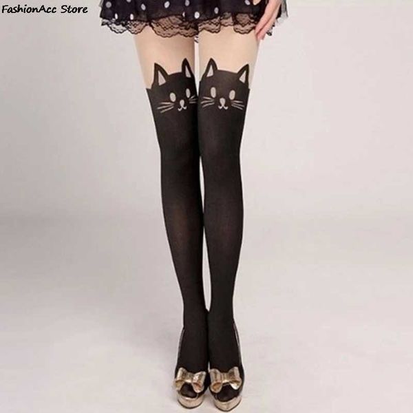 Meias sexy novas garotas sexy Pantyhose Design Padrão de tatuagem impressa meias gatos forma de calça de meia -calça de meia -calça de calça de calça 240416