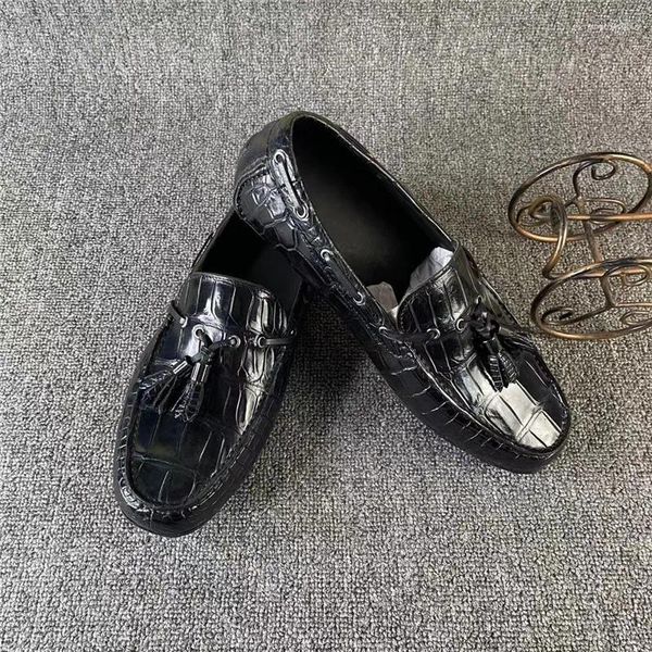 Lässige Schuhe authentische echte Krokodilhaut Männer Schwarze Quaste Design Flats Echte exotische Alligatorleder Männliche Slip-On-Moccasins