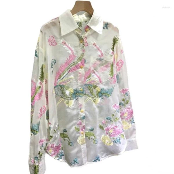 Женские блузки Light Luxury Machine Вышивка Phoenix Peony Blouse для женщин с длинными рубашками весна и летнего национального стиля каникулы