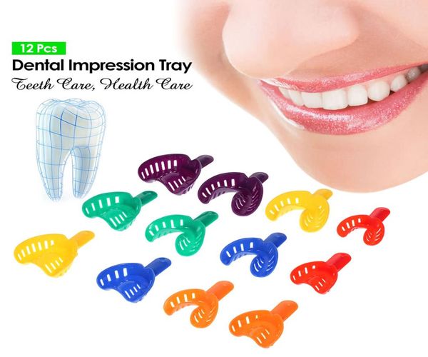 12pcs de impressão dentária bandeja de plástico u forma dentes de dentes de dentes de dentes de instrumento autoclavável de dentes Moldagem de saúde oral6404196