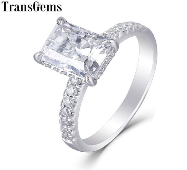 Transgems 14K Белое золото 18 -е 6x8 мм F Цветовое сияющее обручальное обручальное кольцо под каменным кольцом с ореолом для женщин Y190612036344815