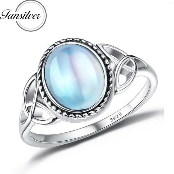 Cluster -Ringe Fansilver 925 Sterling Silver Moonstone Ring für Frauen 18k Weiß Gold plattiert Mondstein Ovaler Mutter