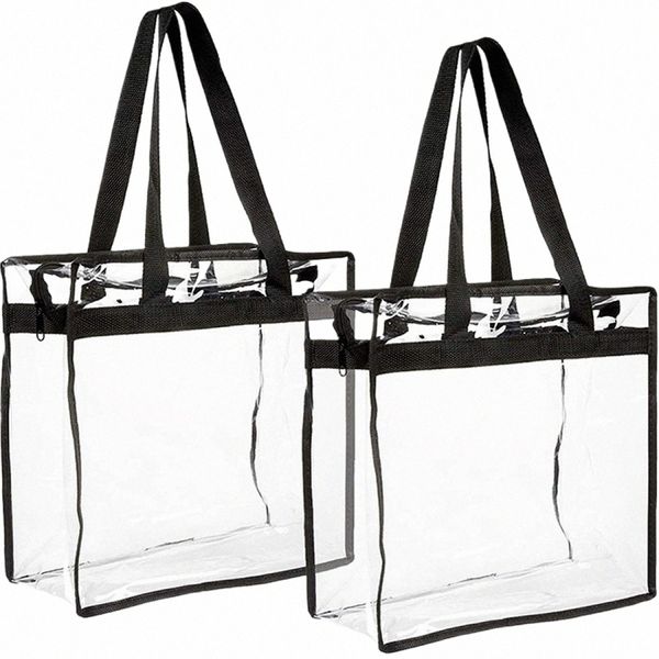 2pcs Clear Tote Mags Большая прозрачная сумка для плеча с застежкой -молнией гибкая чистая сумка для обеда многоцелевые прозрачные сумки J5IV#