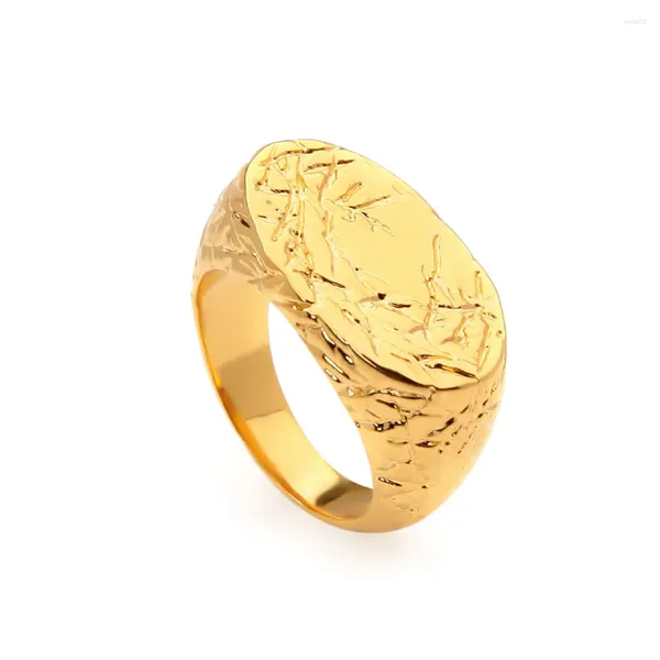Кластерные кольца прибытие конкурентоспособное ценовое дерево кора текстура замороженное стиль овал для женщин модный 18 k золото -цветовые украшения моды.