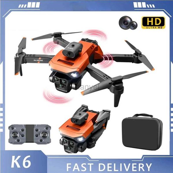 Drones 2024 Новый Drone K6 Drone 1080p Triple Cameras HD Профессиональная воздушная машина Флаер Интеллектуальное предотвращение препятствий Возвращение самолетов игрушки 240416