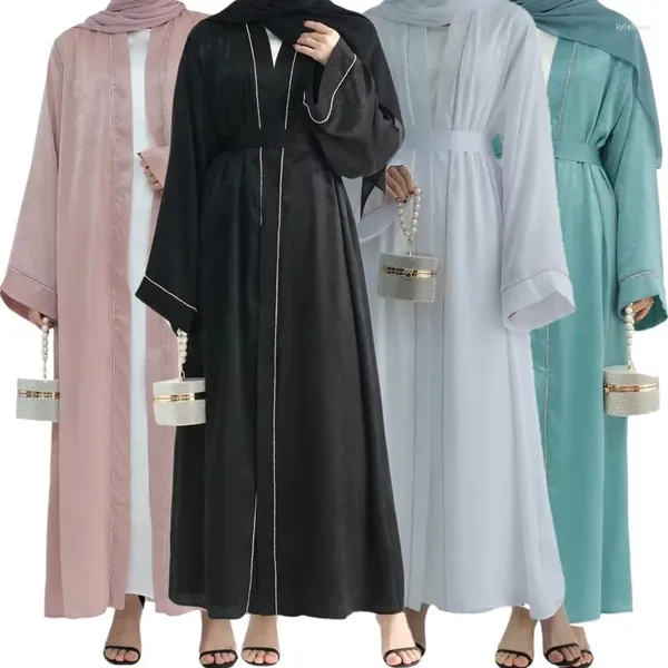 Roupas étnicas eid mulheres muçulmanas diamantes de luxo abaya dubai turkei quimono islâmico cardigan ramadã árabe fêmea kaftan marrocos