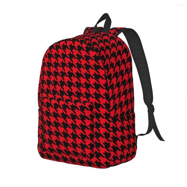 Rucksack Vintage Houndstooth Black und Red Outdoor Rucksäcke Mädchen Custom Soft High School Taschen Moderner Rucksack