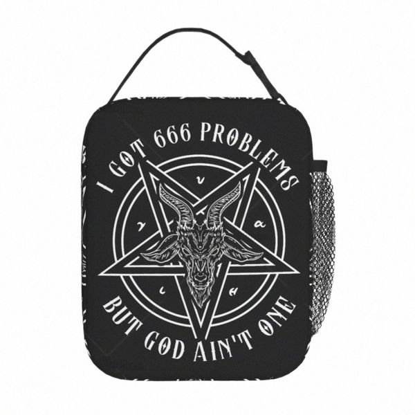 Сатанинская козея бафомета изолированная сумка для обеда для мужчин Женщины пикник Дьявол Сатана Сумки для хранения еды с карманными портативными коробками для ланча A9WU#