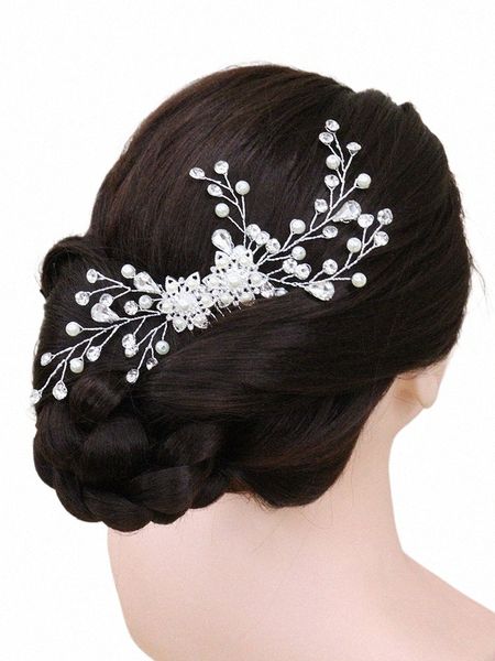 Trendy Sier Fr Hair Jewelry Pearl Hair Comb Rhineste clipe de cabelos Banquetes Casamento Accory for Bridal Headwear J4em#