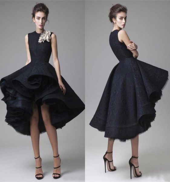 Krikor Jabotian High Low Black Lace Vestres Wear Evening 2016 Modest Jewel Tulle Puffy Short High Low Prom Vals Custom Made China5350565