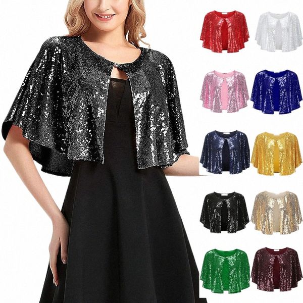 Kadınlar Pırıl Pırıl Pullu Şal Lady Glitter Sargılar Omuzlar Omuzlar Omuzlar Cape Club Dance Bolero Flepper Akşam için Dr P3e7#