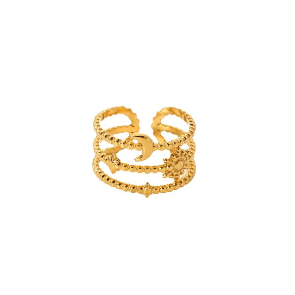 European e American Ins Network Populante anello aperto a tre strati moon stellata 18k oro inossidabile in acciaio inossidabile popolare anello di gioiello femminile