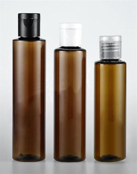 Ganz 50pcs ot 100 120 150 ml braune Flip -Top -Kappe Plastikflasche Kosmetische Lotion Cream Pet Container Reise Shampoo Flaschen mit LID4032024
